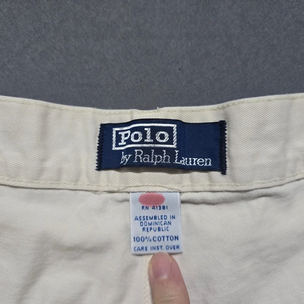 vintage Polo Ralph Lauren Chino Shorts Mens 42 Cream double Pleated Cotton